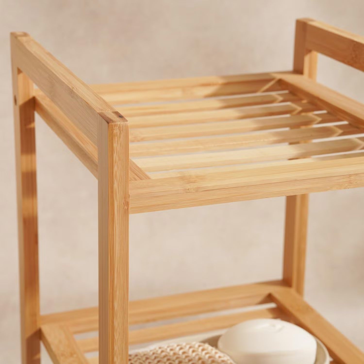 Bamboo Bathroom Shelf Organizer with Three Open Tiers and Natural Wood Finish All Vera Mart