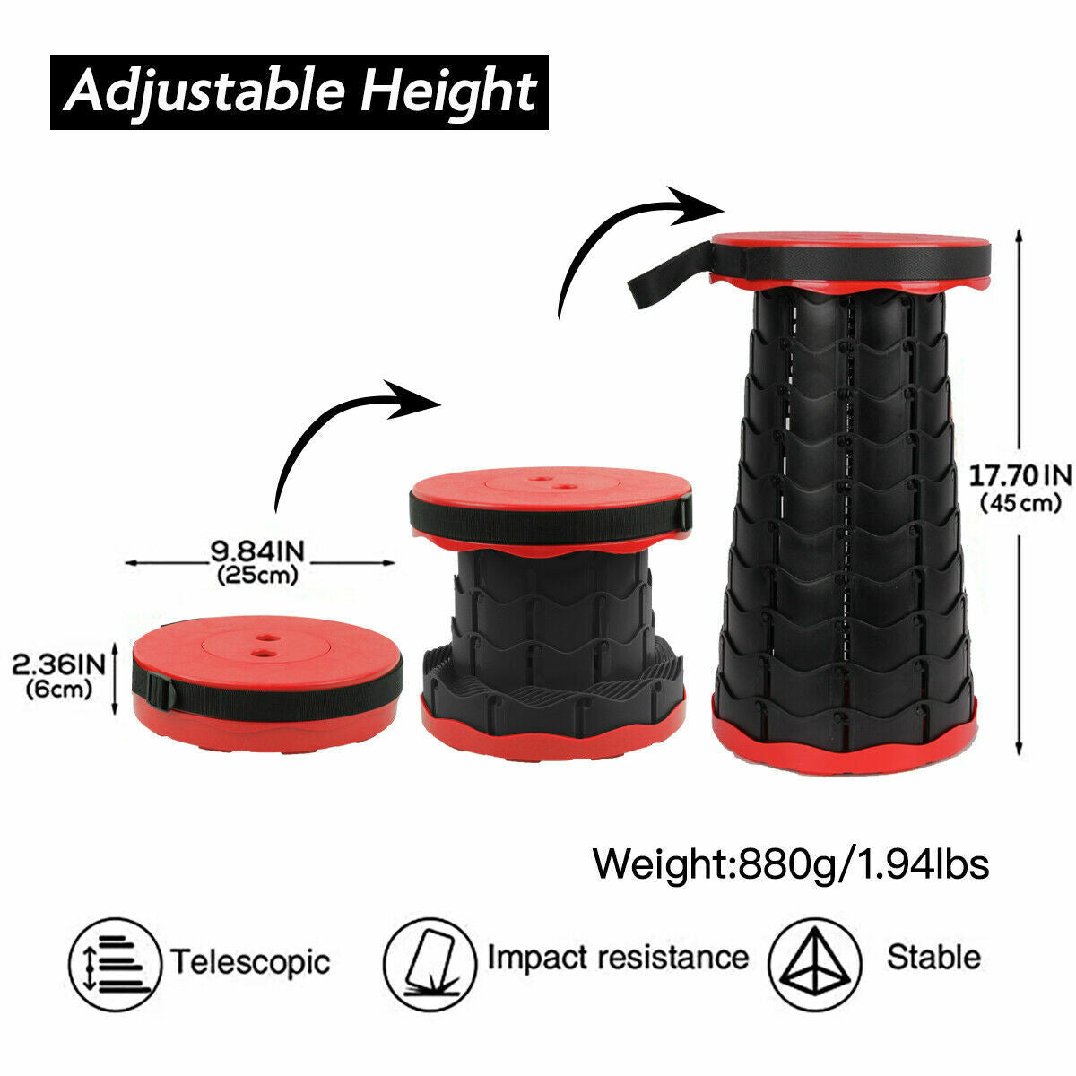 Adjustable Folding Stool with Clasp Locking System and Carry Strap, 440lb Capacity All Vera Mart