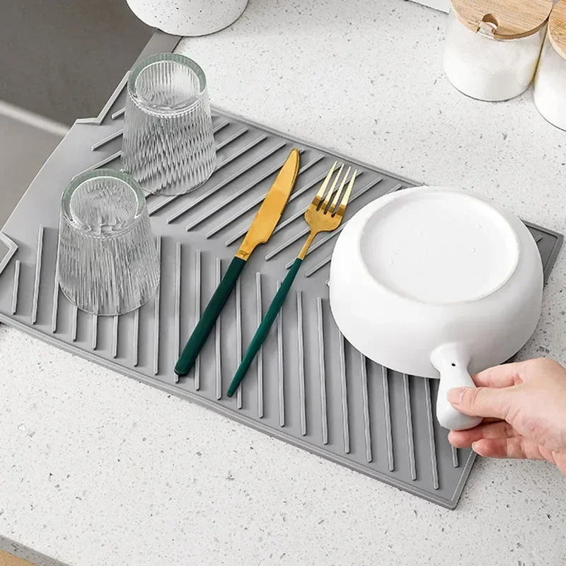 Grooved Silicone Dish Drying Mat with Dual-Sided Channels and Textured Grip All Vera Mart