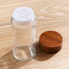 Glass Spice Jar Set with Slanted Wooden Stand and Airtight Lids All Vera Mart