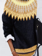 Womens Chunky Jacquard Round Neck Sweater with a Nature Inspired Pattern in Eight Colors