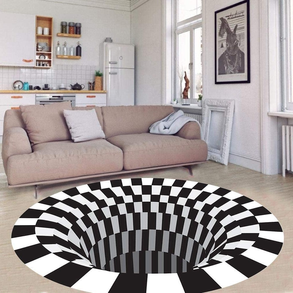 Optical Vortex Spiral Rug with Anti-Slip Backing and Water-Resistant Polyester All Vera Mart
