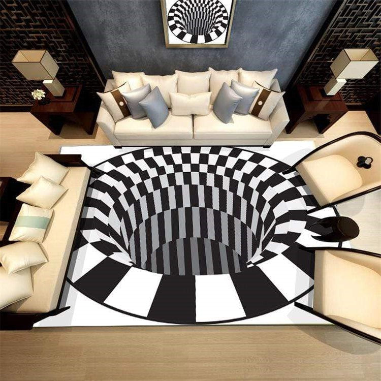 Optical Vortex Spiral Rug with Anti-Slip Backing and Water-Resistant Polyester All Vera Mart
