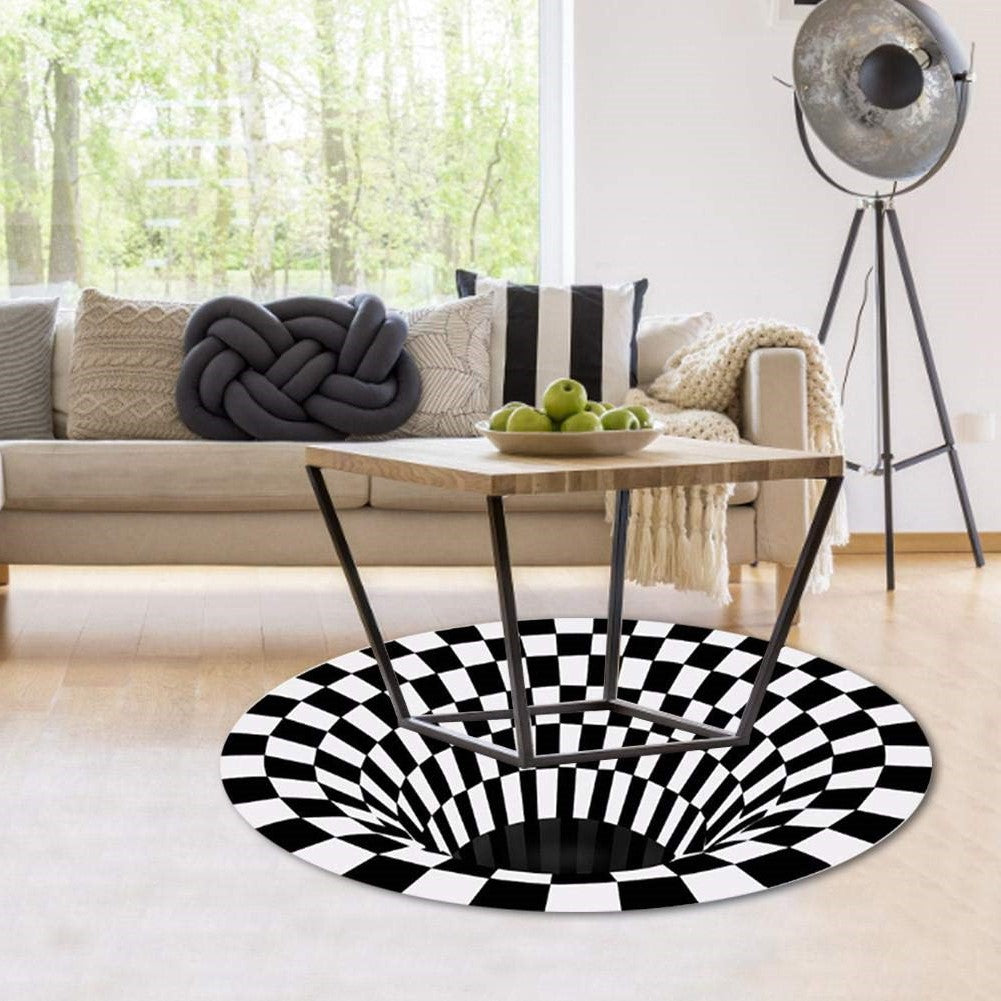 Optical Vortex Spiral Rug with Anti-Slip Backing and Water-Resistant Polyester All Vera Mart