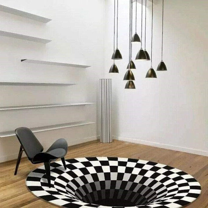 Optical Vortex Spiral Rug with Anti-Slip Backing and Water-Resistant Polyester All Vera Mart