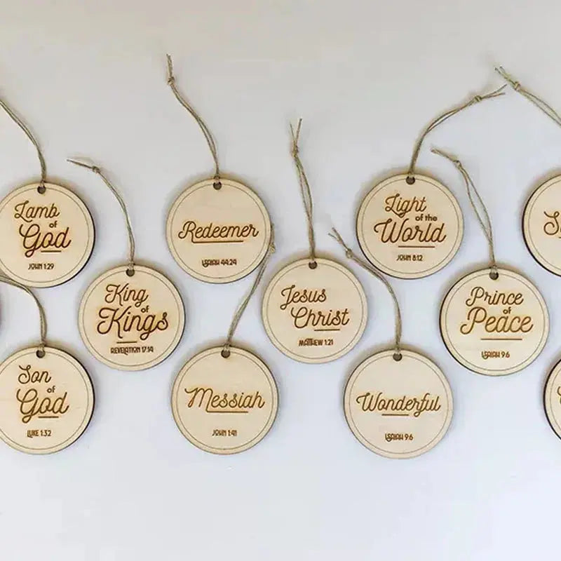 Wooden Advent Ornaments with Name-Themed Scripture Cards and Hanging Cord All Vera Mart
