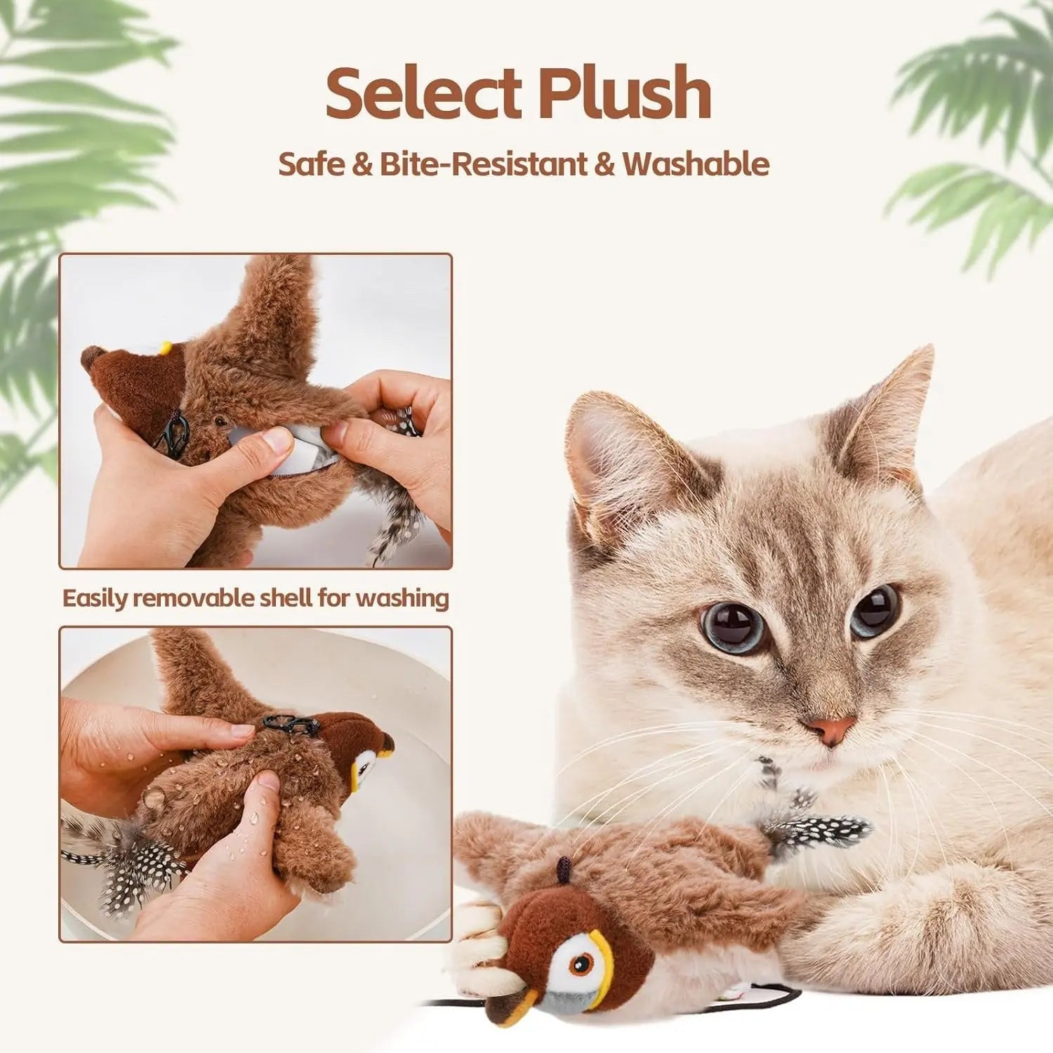 Interactive Cat Toy with Motion-Activated Chirps and Flapping Tail, USB Rechargeable All Vera Mart