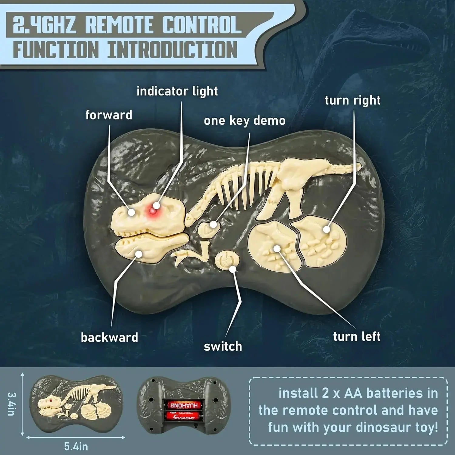 Velociraptor Toy with 2.4GHz Remote and Lifelike Motion, Lights, Rechargeable USB All Vera Mart