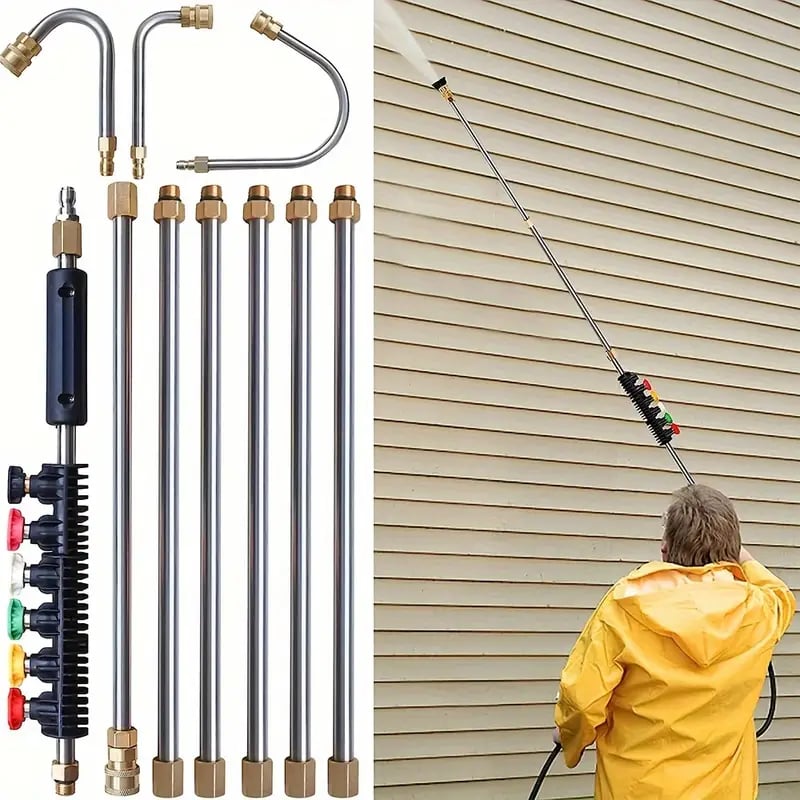 Telescoping Pressure Washer Wand with 10ft Reach and 5 Spray Nozzles for Gutters All Vera Mart
