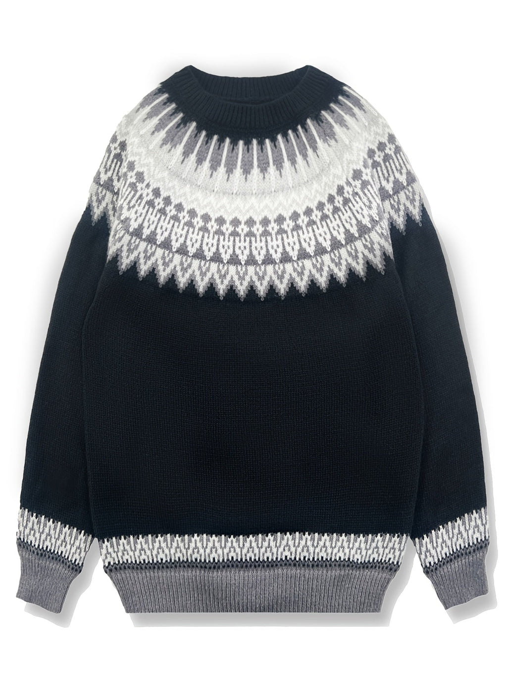 Womens Chunky Jacquard Round Neck Sweater with a Nature Inspired Pattern in Eight Colors