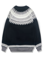 Womens Chunky Jacquard Round Neck Sweater with a Nature Inspired Pattern in Eight Colors