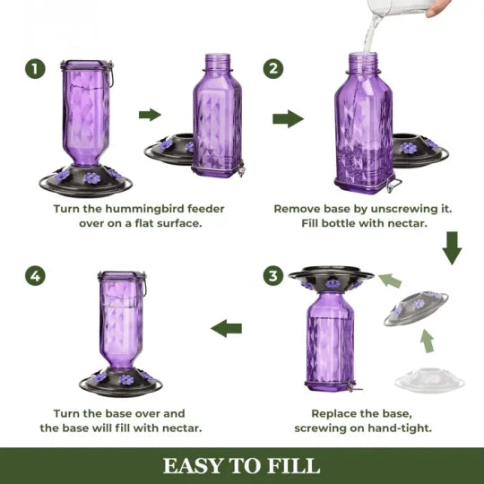 Glass Hummingbird Feeder with Six Flower Ports and Ant Moat, 24oz Capacity All Vera Mart