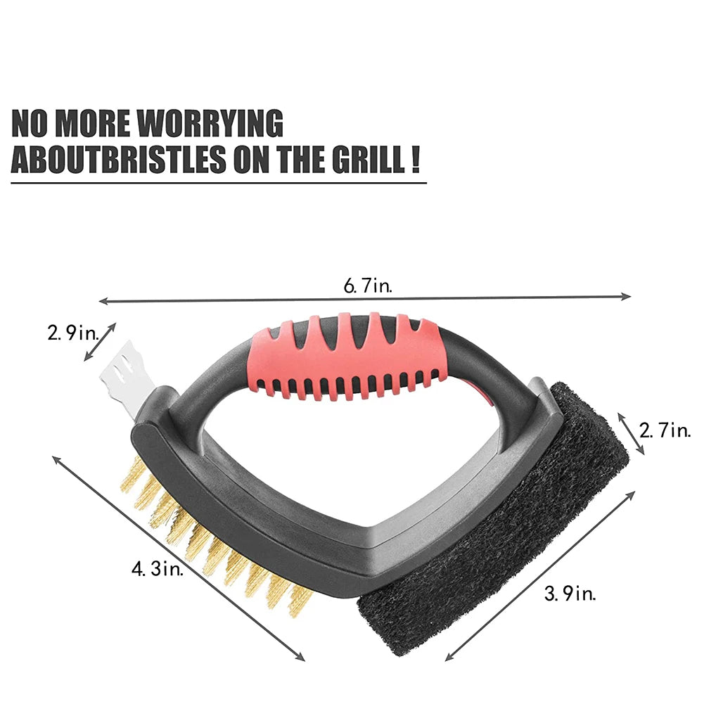 Brass Bristle Grill Brush with Copper Scraper and Scouring Pad All Vera Mart