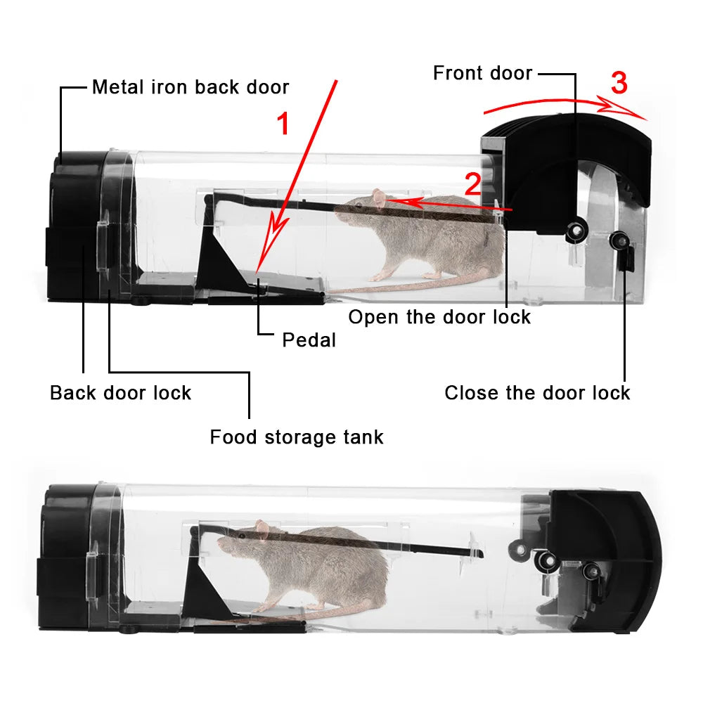 Live Catch Mouse Trap with Spring-Loaded Metal Door and Clear Plastic Body All Vera Mart
