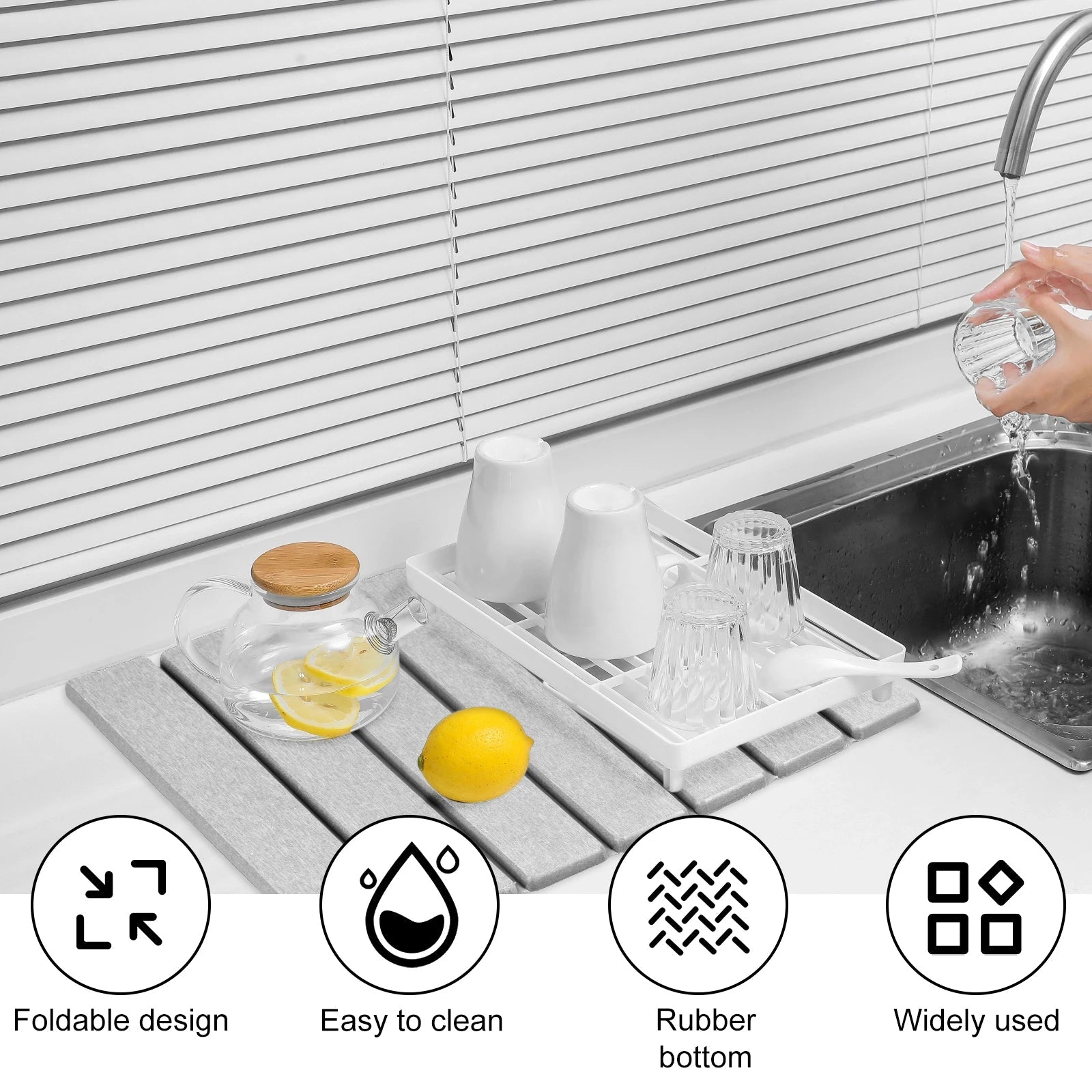 Diatomite Dish Drying Mat with Foldable Design and Nonslip Rubber Base All Vera Mart