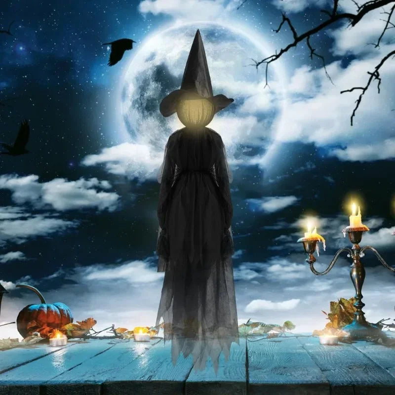 Glowing Witch Figures with Sound Sensor and Flickering Lights, 59in Tall Set of 3 All Vera Mart