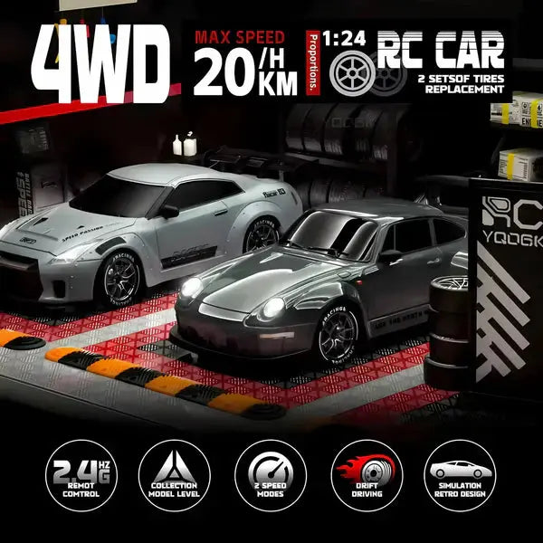 RC Drift Car with Four-Wheel Drive and LED Lights, Rechargeable Battery Included All Vera Mart