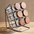 Glass Spice Jar Set with Slanted Wooden Stand and Airtight Lids All Vera Mart