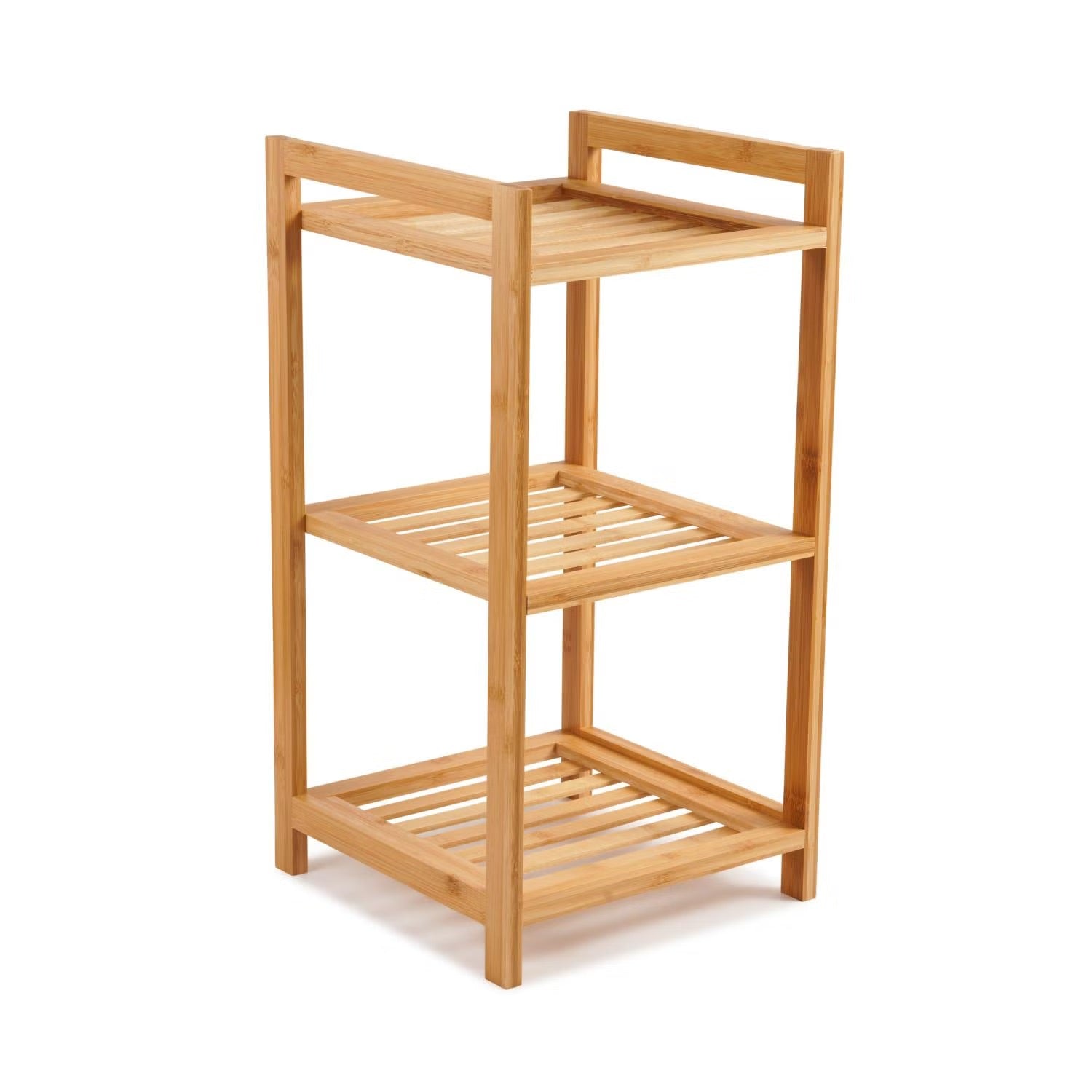 Bamboo Bathroom Shelf Organizer with Three Open Tiers and Natural Wood Finish All Vera Mart