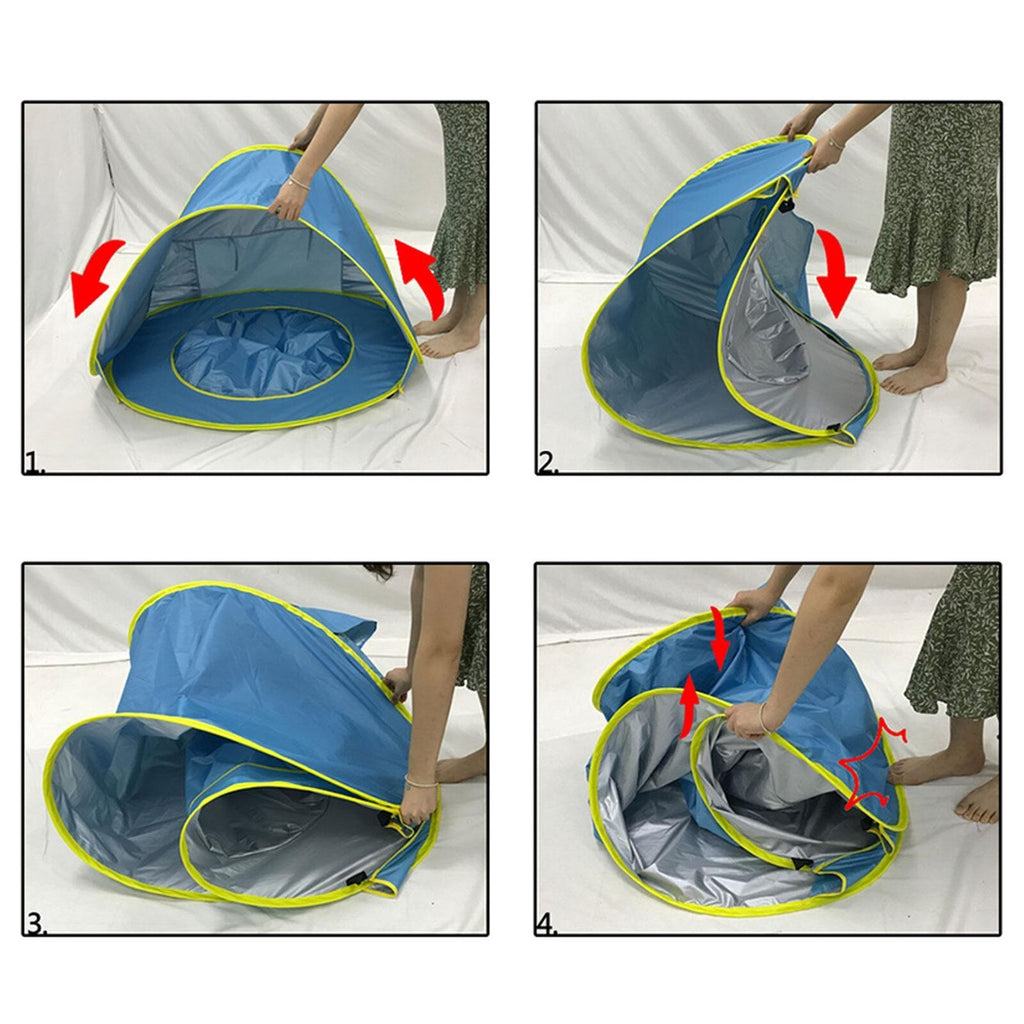 Pop Up Baby Beach Tent with Silver Coated Fabric and Mesh Ventilation, Ground Stakes Included All Vera Mart