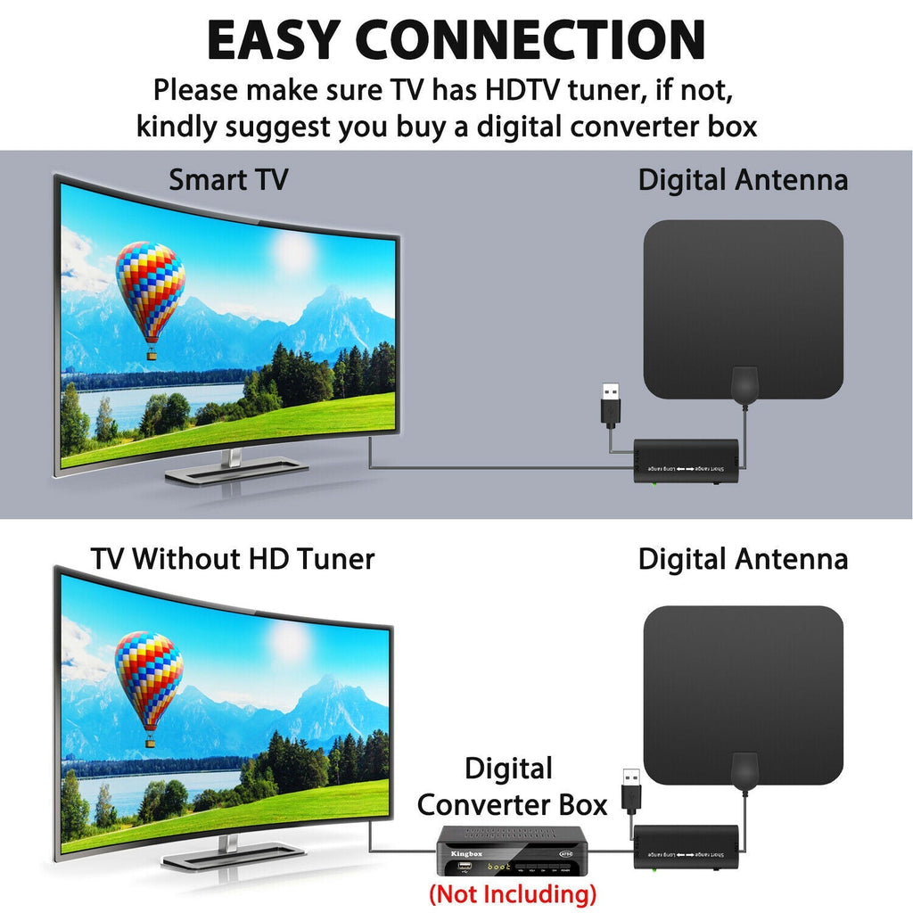 Indoor HDTV Antenna with 300 Mile Range and Signal Amplifier, 10ft Cable All Vera Mart