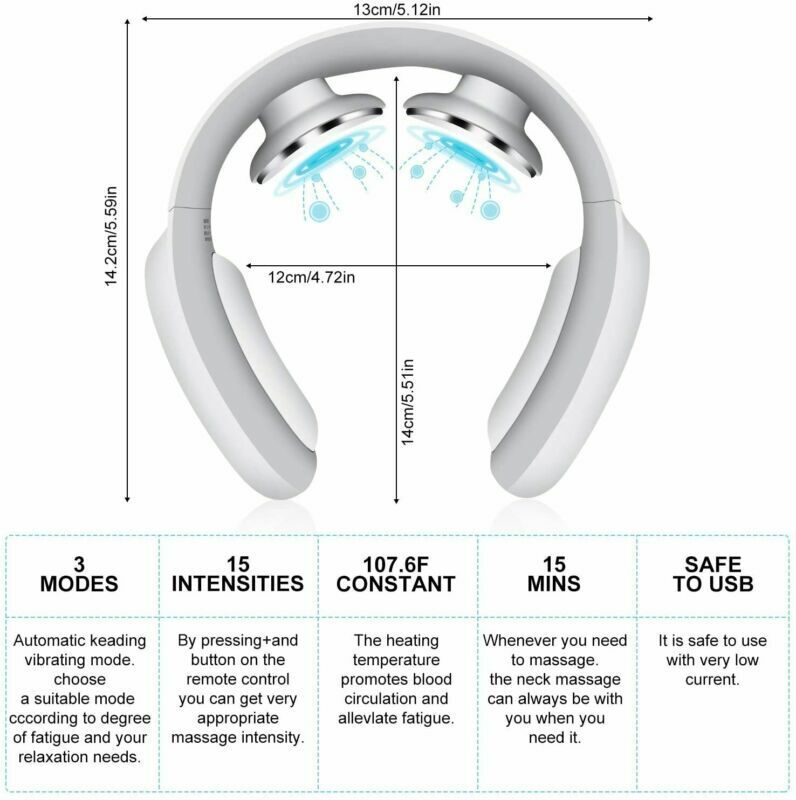 Neck Massager with Pulse Therapy and Heat, 3 Modes Remote Control All Vera Mart
