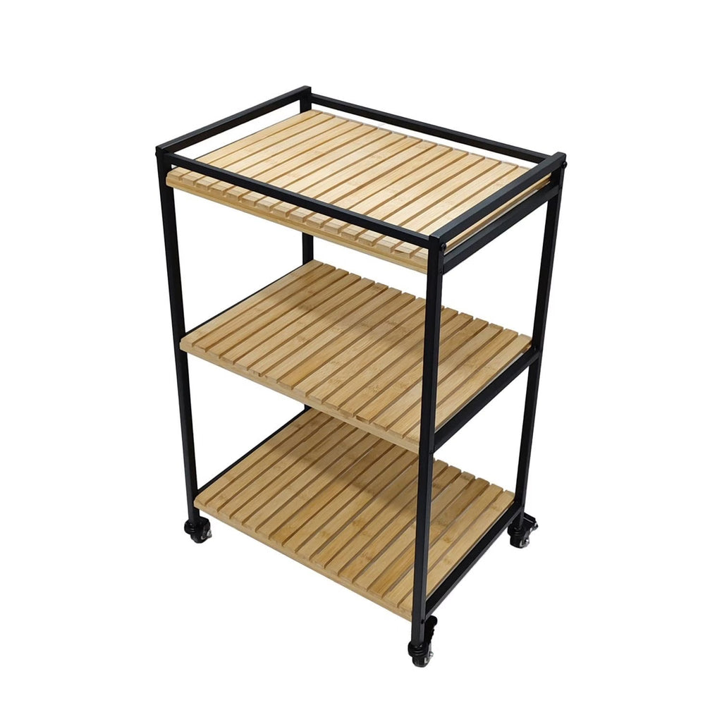 Bamboo Storage Trolley with Three Open Tiers and Rolling Wheels for Bathrooms and Kitchens All Vera Mart
