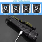 Rechargeable Flashlight with Adjustable Focus Beam and Five Lighting Modes, IPX6 Waterproof All Vera Mart
