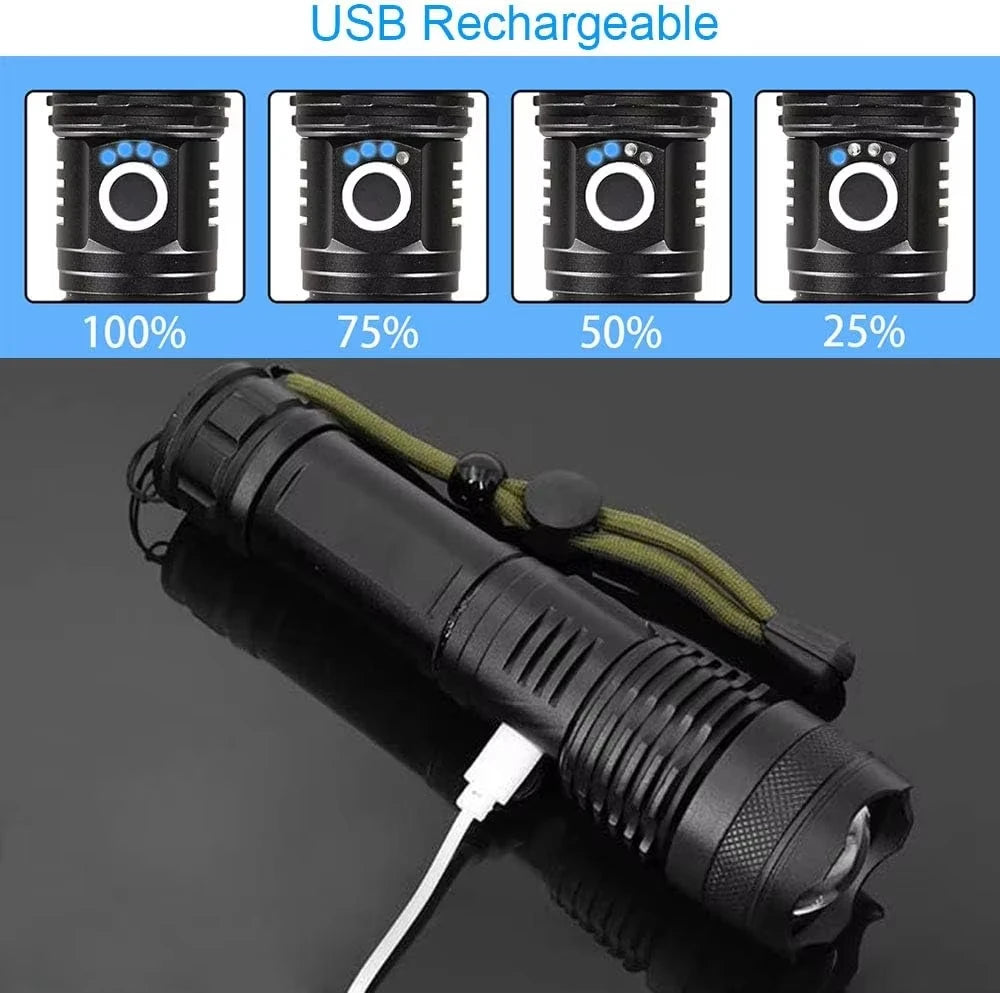 Rechargeable Flashlight with Adjustable Focus Beam and Five Lighting Modes, IPX6 Waterproof All Vera Mart