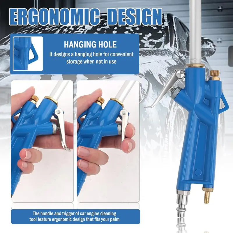 Pneumatic Air Blow Gun with Adjustable Nozzle and 47 Inch Hose for Engine Bays