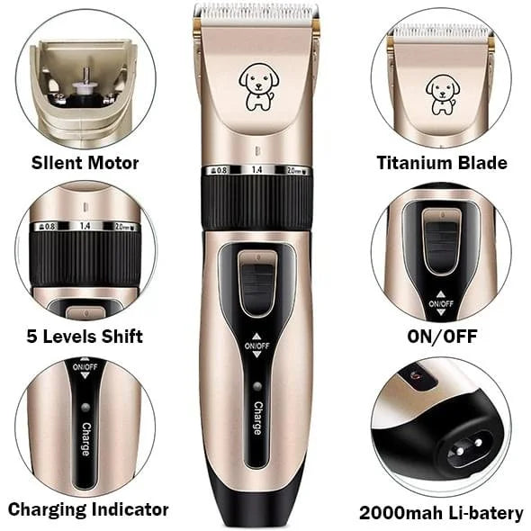 Rechargeable Pet Grooming Clipper with Ceramic Blade and 4 Guide Combs All Vera Mart