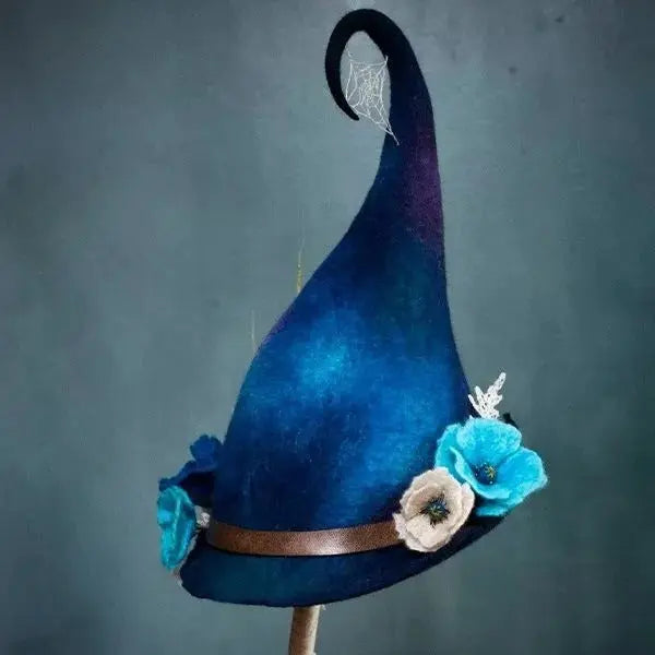 Hand Felted Witch Hat with Silk Chiffon Accent and Adjustable Fit, Breathable Merino Wool All Vera Mart