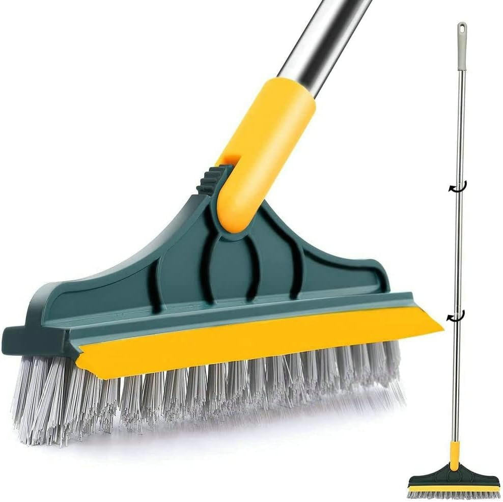 Long Handle Floor Scrub Brush with Rotating Head and Squeegee Blade All Vera Mart