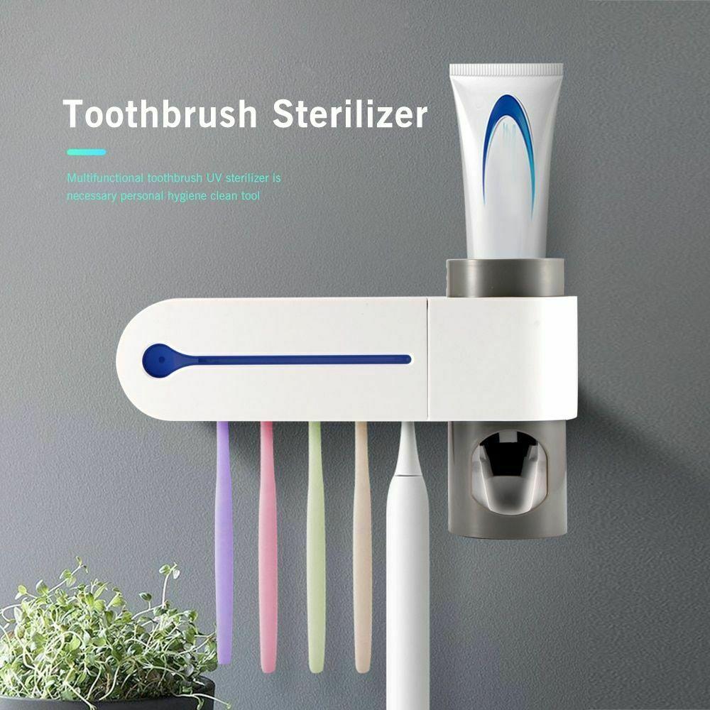 Wall Mount Toothbrush Sterilizer with Motion Sensor Dispenser and UV Sanitizer for 5 Brushes All Vera Mart
