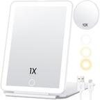 Portable Makeup Mirror with 10X Magnification and LED Lighting, Rechargeable All Vera Mart