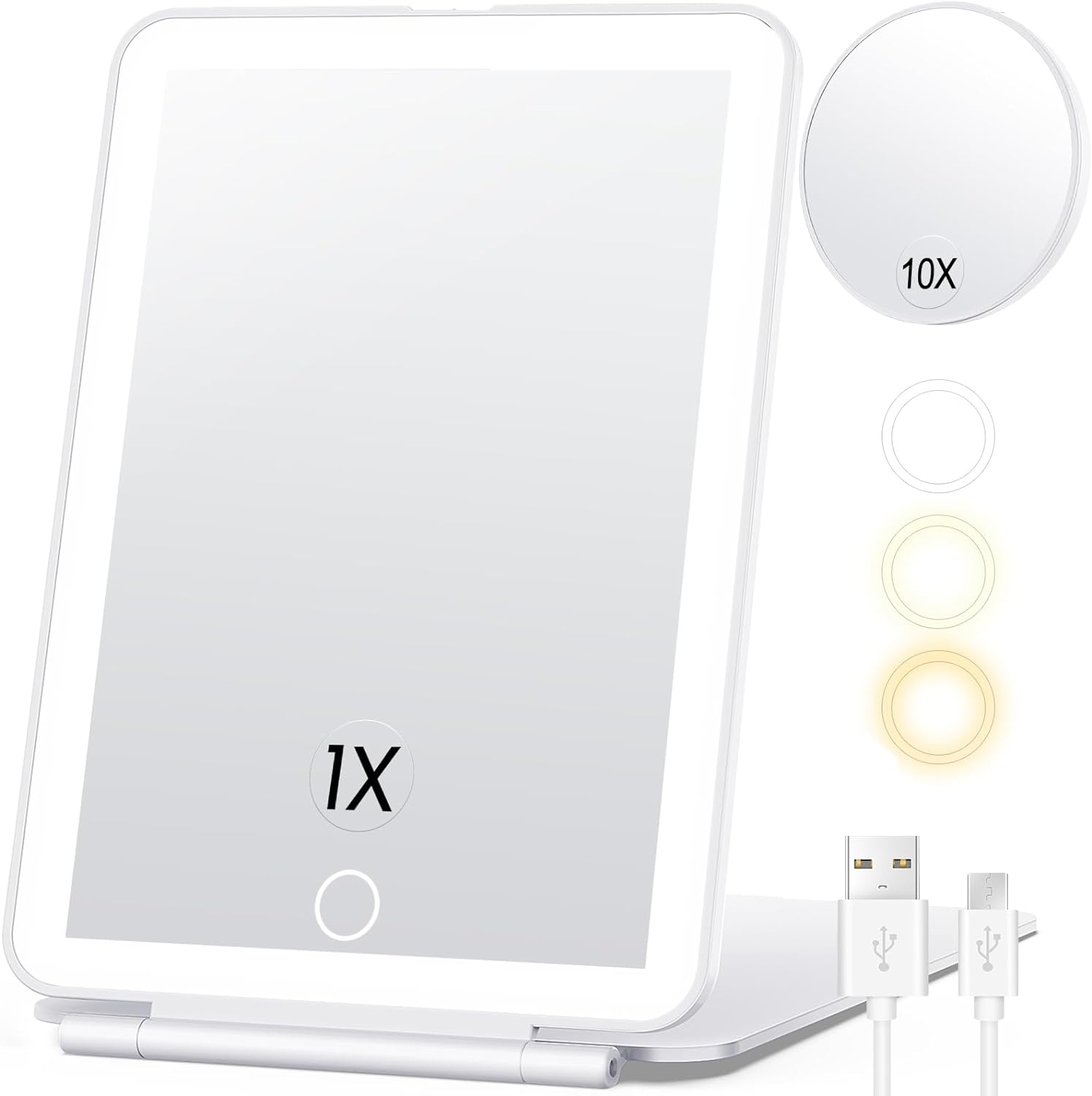 Portable Makeup Mirror with 10X Magnification and LED Lighting, Rechargeable All Vera Mart