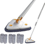 Triangular Spin Mop with 360° Rotation and Extendable Pole, Microfiber Pads All Vera Mart