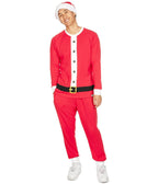 Mens Santa Claus Crew Neck Pajama Set with Pockets and Drawstring Waist