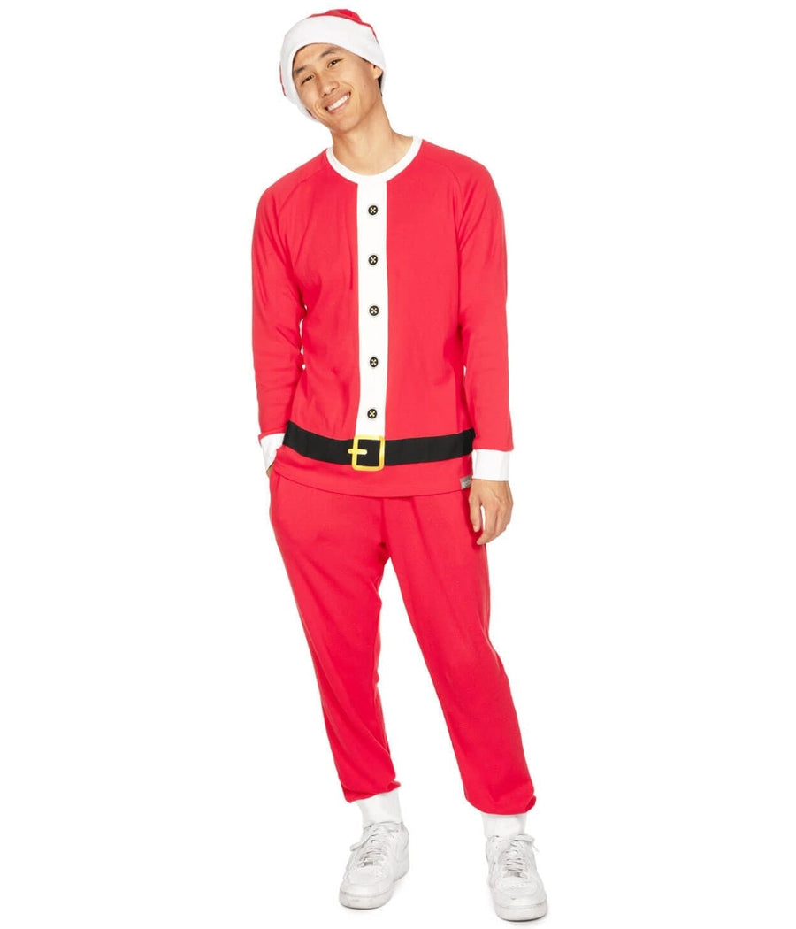 Mens Santa Claus Crew Neck Pajama Set with Pockets and Drawstring Waist