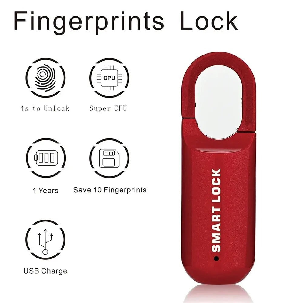 Fingerprint Padlock with 10 Fingerprint Storage and LED Status Indicator All Vera Mart