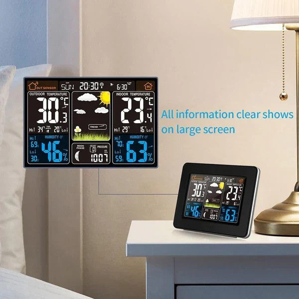 Weather Station with Wireless Outdoor Sensor and Atomic Time Sync, Color Display All Vera Mart