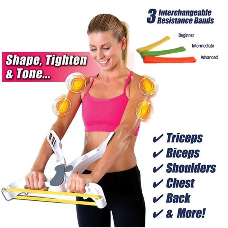 Compact Resistance Trainer with Three Interchangeable Bands and Padded Armrests All Vera Mart