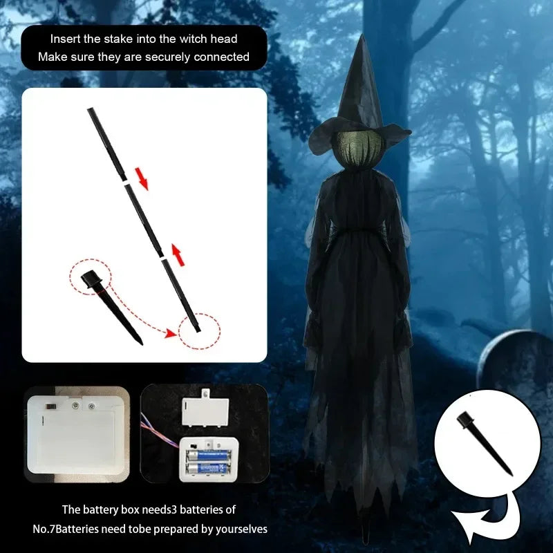 Glowing Witch Figures with Sound Sensor and Flickering Lights, 59in Tall Set of 3 All Vera Mart