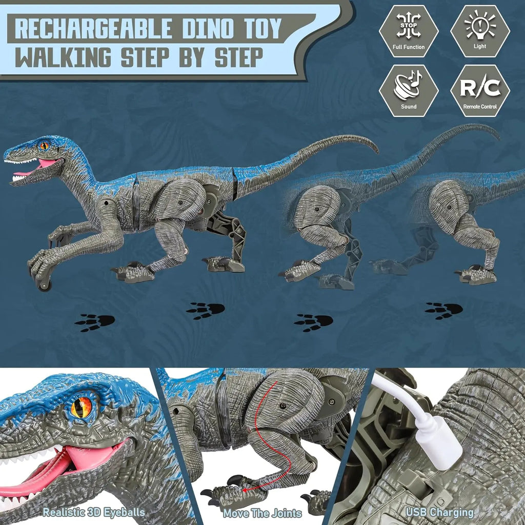 Velociraptor Toy with 2.4GHz Remote and Lifelike Motion, Lights, Rechargeable USB All Vera Mart