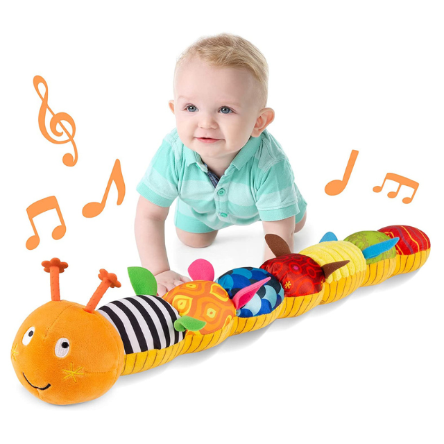 Sensory Caterpillar Plush Toy with Crinkle Rattle and Wind Up Music for Tummy Time All Vera Mart