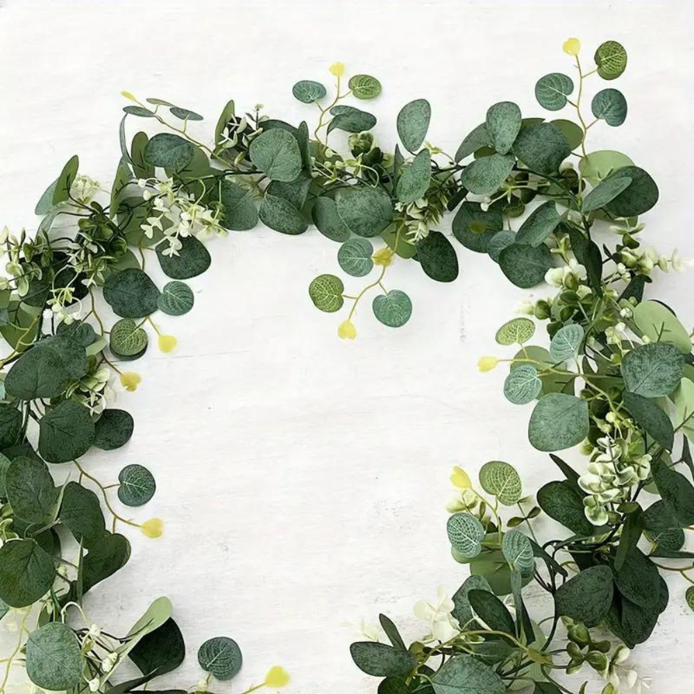 Faux Eucalyptus Garland with Silk Leaves and Bendable Stems, 70.8 Inches All Vera Mart