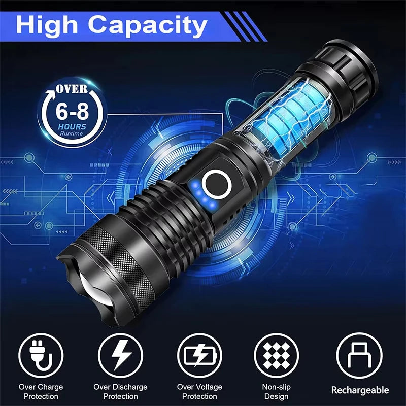 Rechargeable Flashlight with Adjustable Focus Beam and Five Lighting Modes, IPX6 Waterproof All Vera Mart