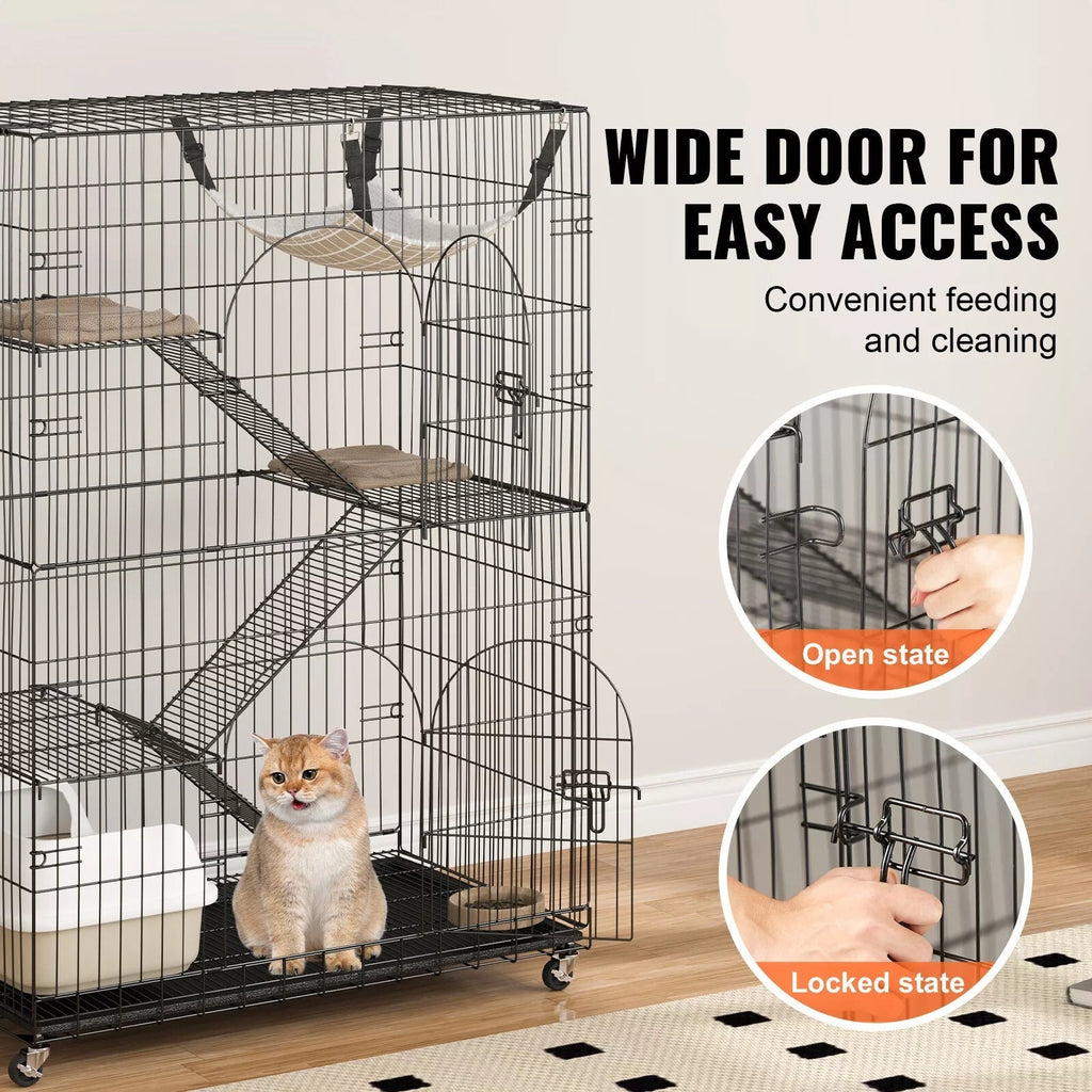 Four Tier Cat Enclosure with Platforms and Hammock for Multiple Pets All Vera Mart