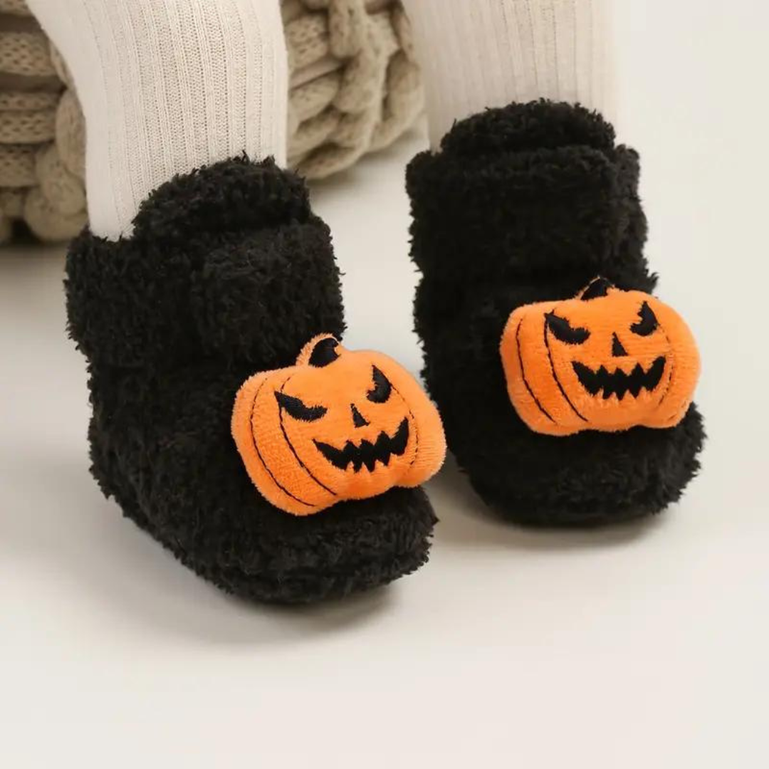 Kids Ankle High Slippers with Pumpkin Spider Graphics and Fleece Lining All Vera Mart