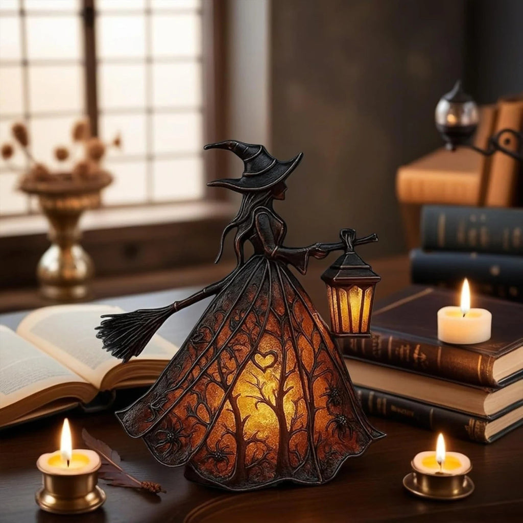 Witch Silhouette Table Lamp with Stained Gown and Battery Operation All Vera Mart